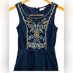 eShakti Navy Embroidered A-line Sleeveless Dress